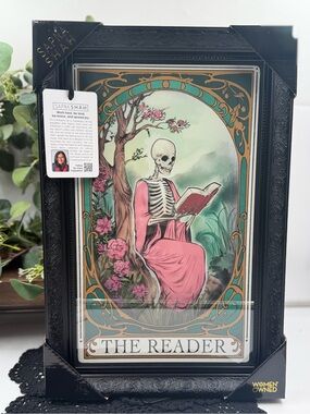sapna shah the reader framed gothic skeleton tarot wall art